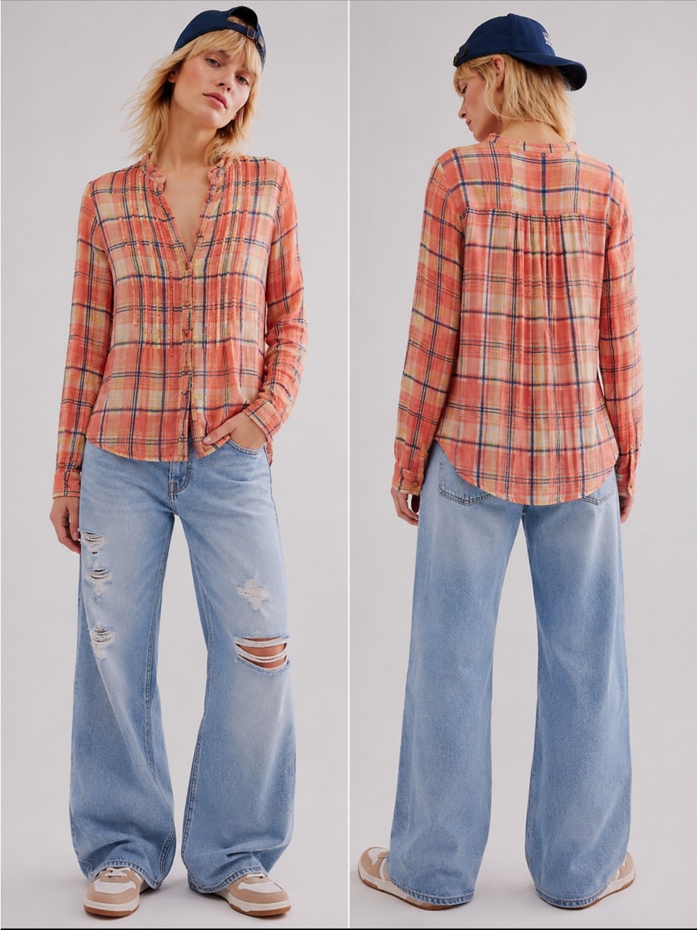 Free people soft tissue plaid button up shirt